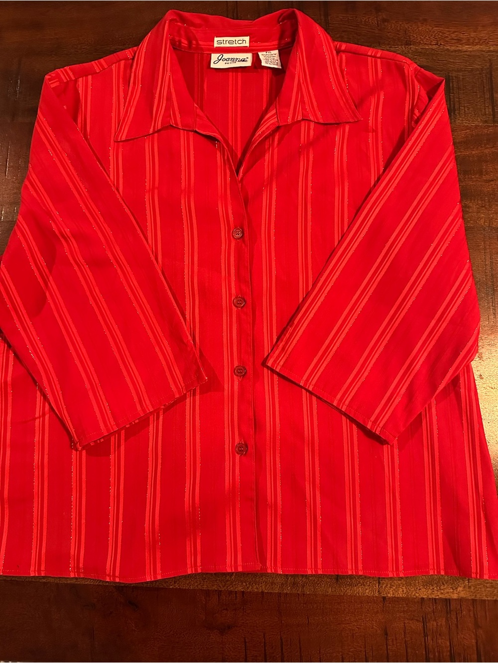 Joanna red and metallic pinstripe top
